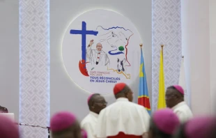 Pope Francis meets the Catholic bishops of the Democratic Republic of Congo on his final day in Kinshasa on Feb. 3, 2023. Credit: Elias Turk/CNA
