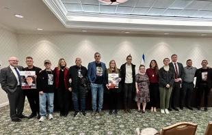 Family members of Oct. 7, 2023, Israeli hostages gather in Washington, D.C., Tuesday, March 11, 2025. Credit: Madalaine Elhabbal/CNA