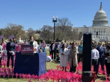 SBA Pro-Life America President Marjorie Dannenfelser speaks in front of the Capitol on March 27, 2025, in Washington, D.C. “This movement is completely unified in its first priority, and that is to defund big abortion in this reconciliation bill,” she said.