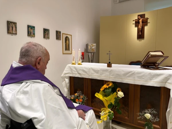 The first photo of Pope Francis since he entered Gemelli Hospital on Feb. 14, 2025. Credit: Holy See Press Office