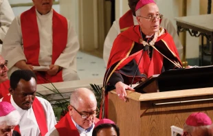 Bishop Mark Seitz speaks at a rally for immigrants and refugees at the Diocese of El Paso, Texas, on Monday, March 24, 2025. Credit: Father Miguel Briseño, OFM Conv