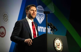 U.S. Vice President JD Vance addresses the 2025 International Religious Freedom Summit in Washington, D.C. Credit: Migi Fabara/EWTN News