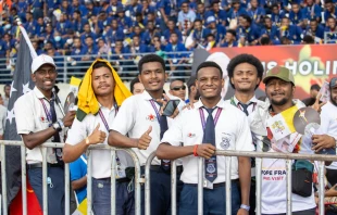 Young men attending the encounter with youth with Pope Francis at the Sir John Guise Stadium, Papua New Guinea, Sept. 9, 2024. Credit: Daniel Ibáñez/CNA