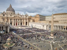 Pilgrims gather in St. Peter's Square for a Mass and canonization of 14 new saints on Sunday, Oct. 20, 2024.