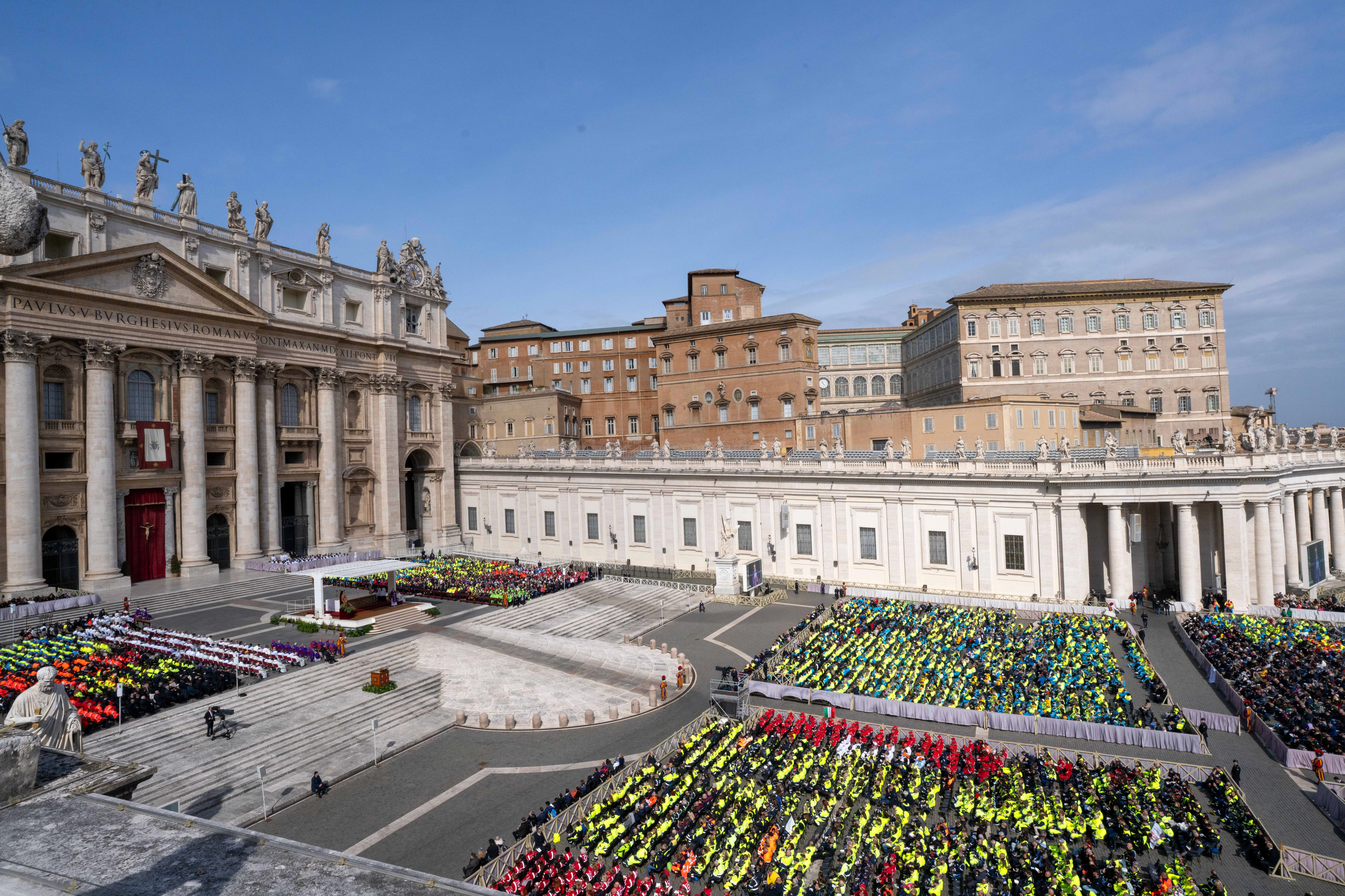 Thousands of volunteers in colorful safety vests fill St. Peter’s Square during the Jubilee of Volunteers at the Vatican on March 9, 2025.?w=200&h=150