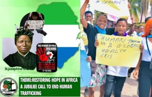 A poster announces a campaign organized by the Pan-African Catholic Theology and Pastoral Network (PACTPAN) to end human trafficking. Credit: PACTPAN