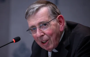 Cardinal Kurt Koch speaks to journalists at the Synod on Synodality press briefing held at the Vatican’s Holy See Press Office on Thursday, Oct. 10, 2024. Credit: Daniel Ibañez/CNA