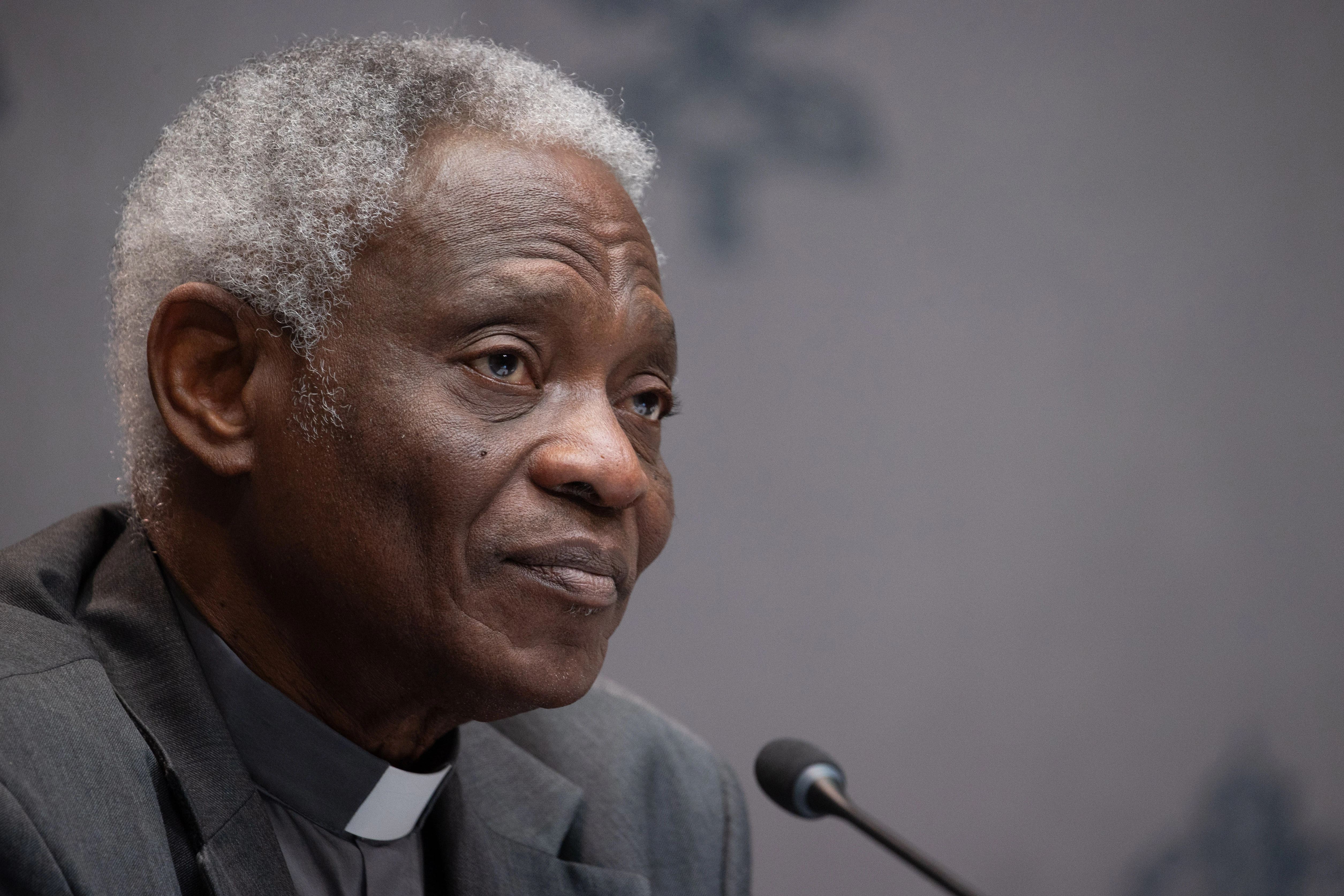 Cardinal Peter Turkson, chancellor of the Pontifical Academy of Sciences and the Pontifical Academy of Social Sciences, speaks at a press conference on “Risks and Opportunities of AI for Children: A Common Commitment for Safeguarding Children” on March 20, 2025, at the Vatican.?w=200&h=150