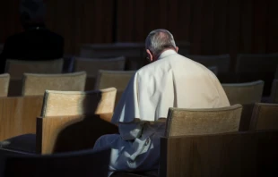 Pope Francis takes part in the Roman Curia’s Lenten retreat in Ariccia, Italy, in March 2016. Credit: Vatican Media
