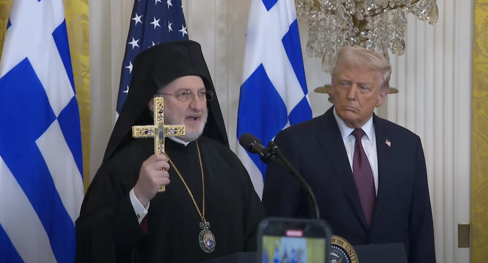 “Let this cross guide you as it once guided Constantine,” said Archbishop Elpidophoros of the Greek Orthodox Archdiocese of America upon presenting President Trump with a holy cross at the White House on March 24, 2025.?w=200&h=150