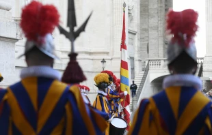 The Swiss Guard honored the soldiers who died in the Sack of Rome during a ceremony in Roman Protomartyrs Square in the Vatican on May 5, 2023. Vatican Media