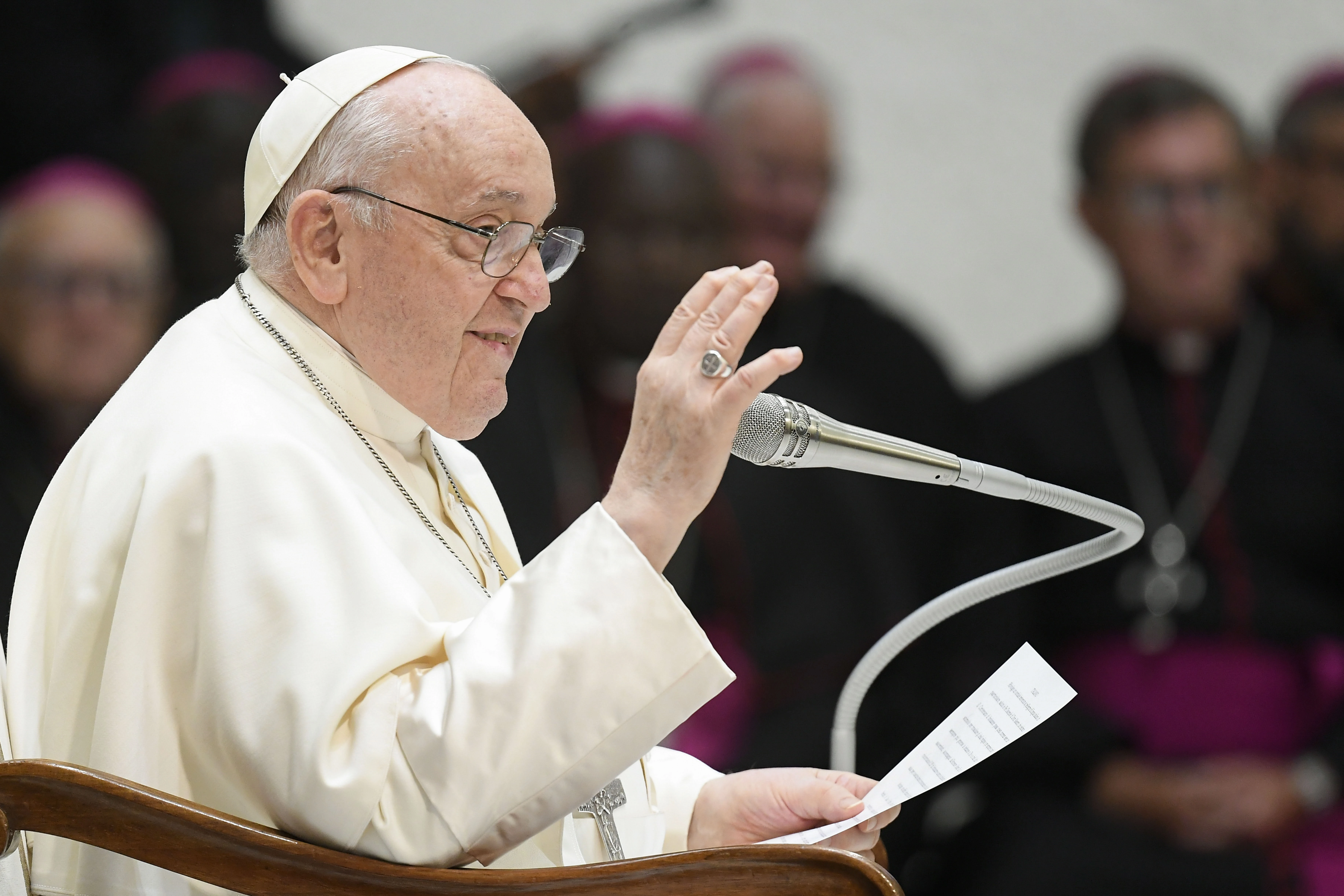 Pope Francis speaks during his general audience on Wednesday, Feb. 7, 2024, in the Paul VI Audience Hall at the Vatican.?w=200&h=150