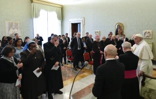 Pope Francis joins the Pontifical Commission for the Protection of Minors in prayer at the Vatican on March 7, 2024. Credit: Vatican Media