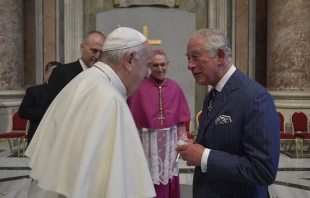 Pope Francis greets His Royal Highness Prince Charles of Wales at the canonization of St. John Henry Newman at the Vatican on Oct. 13, 2019. Credit: Vatican Media