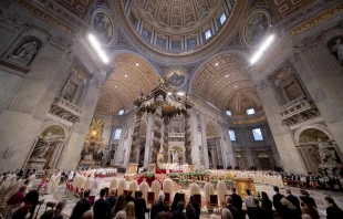Catholics attend the Mass and episcopal ordination of two new bishops in St. Peter's Basilica Oct. 17, 2021. Credit: Daniel Ibanez/EWTN/Vatican Pool