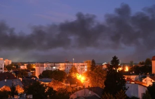 Black smoke billows over the city after drone strikes in the western Ukrainian city of Lviv on Sept. 19, 2023, amid Russia's military invasion on Ukraine. Credit: YURIY DYACHYSHYN/AFP via Getty Images