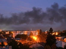 Black smoke billows over the city after drone strikes in the western Ukrainian city of Lviv on Sept. 19, 2023, amid Russia's military invasion on Ukraine.