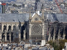 The rose window of Notre-Dame de Paris Cathedral is seen a few weeks before its reopening to the public scheduled for Dec. 7, 2024, on Oct. 25, 2024, in Paris.