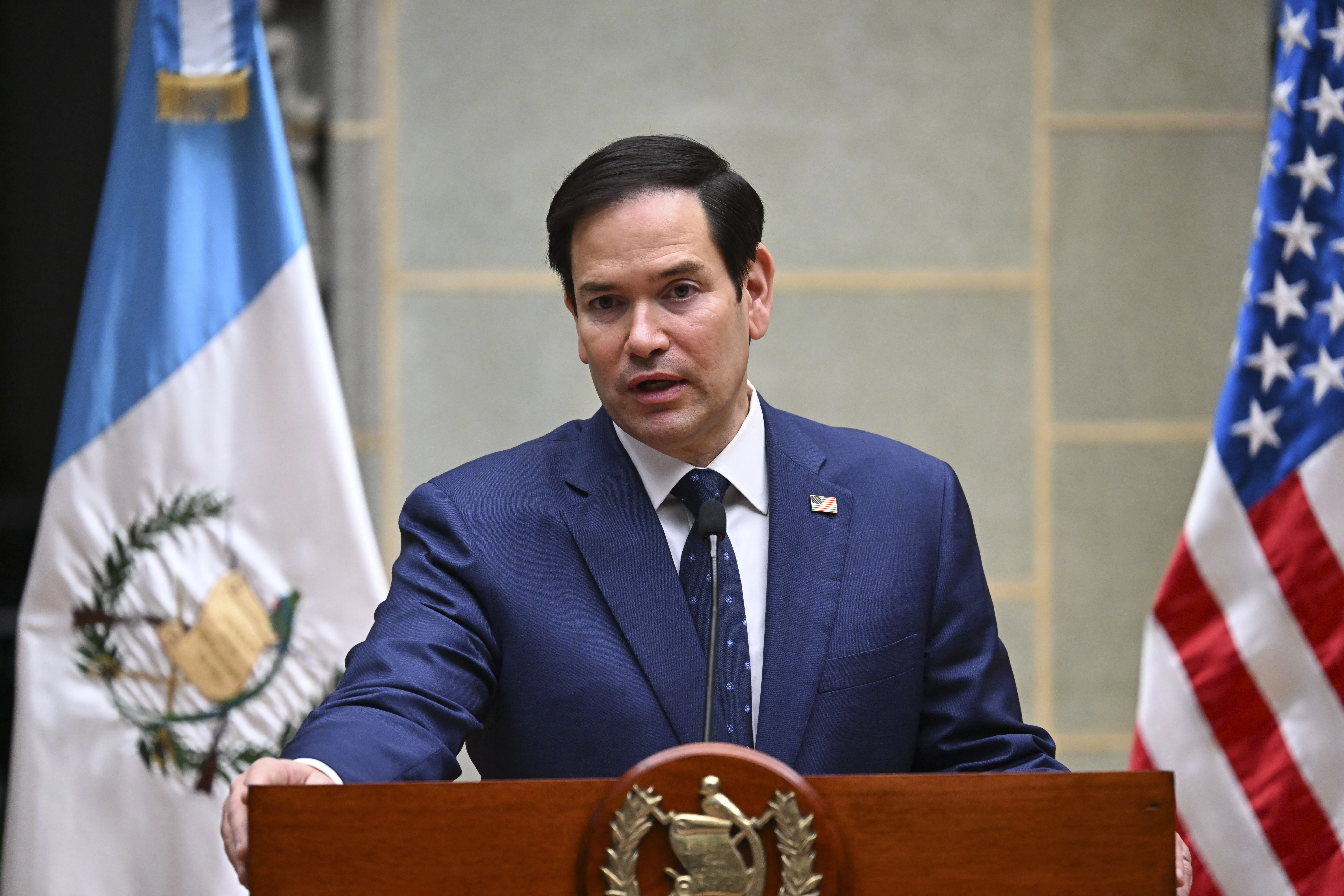 U.S. Secretary of State Marco Rubio talks to the media during a joint news conference with Guatemala’s President Bernardo Arevalo at the Culture Palace in Guatemala City on Feb. 5, 2025.?w=200&h=150