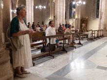 The faithful pray the rosary for Pope Francis’ recovery at Major Basilica of Nuestra Señora de Lujan on Feb. 23, 2025 in Lujan, Argentina.