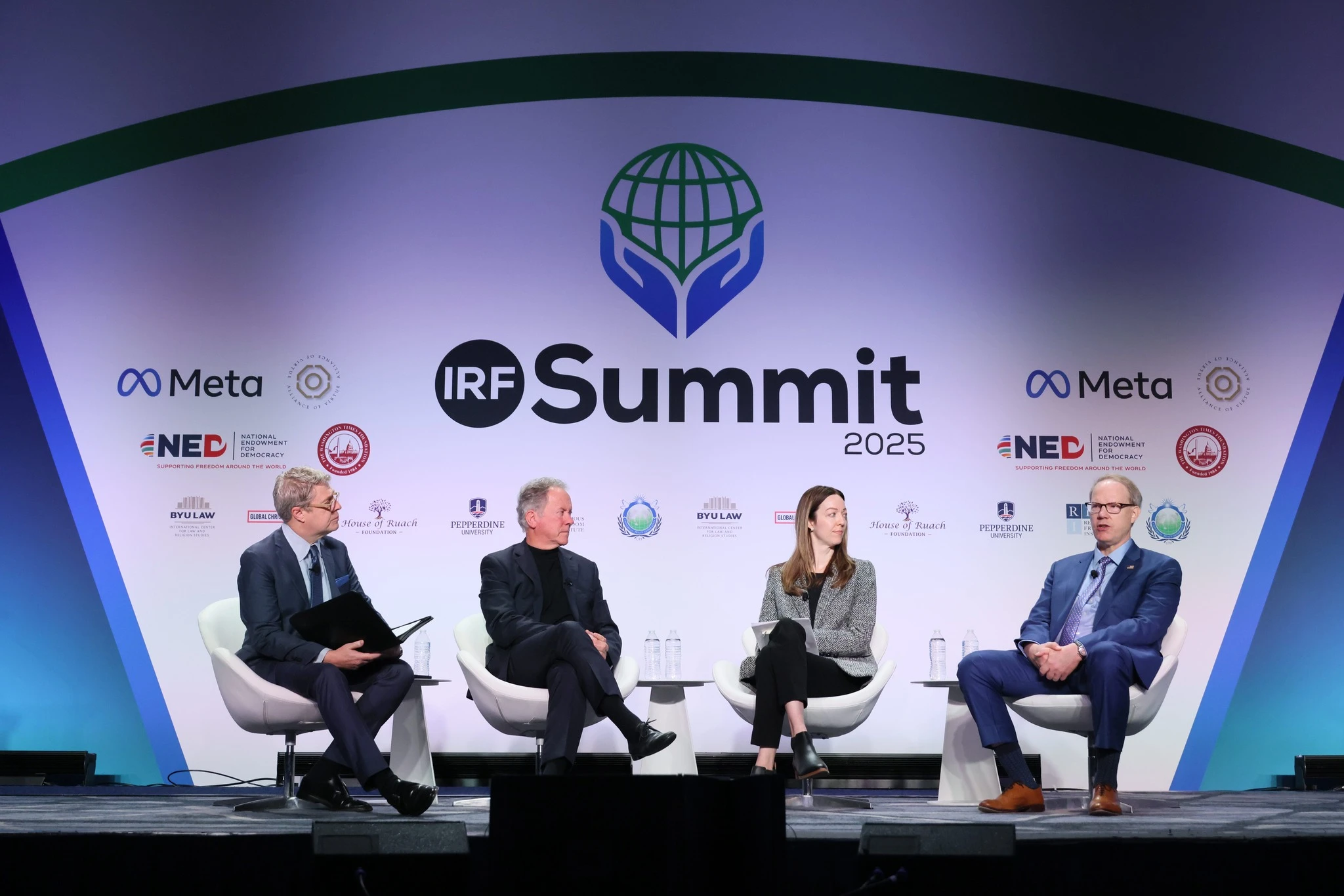 Panelists at the International Religious Freedom Summit discuss religious freedom hopes for President Donald Trump’s second term on Feb. 4, 2025. From left to right: Moderator Brett Scharffs, director of the International Center for Law and Religion Studies at Brigham Young University. Panelists: David Beasley, former executive director of the United Nations’ World Food Programme (2017-2023); Annie Boyajian, co-president of Freedom House; Scott Flipse, director of policy and media relations for the Congressional-Executive Commission on China.?w=200&h=150