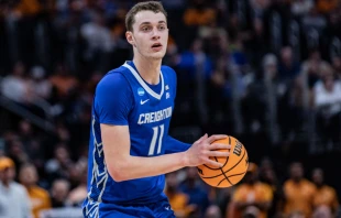 Ryan Kalkbrenner and the Creighton Bluejays are back in the 2025 NCAA men's basketball tournament, one of eight Catholic universities competing in this year’s March Madness. Credit: Nicholas Muller/SOPA Images/LightRocket via Getty Images