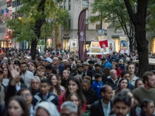 Thousands particpate in a Eucharistic procession sponsored by the Napa Institute through the streets of Manhattan in New York City on Oct. 15, 2024.