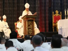 Archbishop of Santo Domingo Francisco Ozoria delivering his homily Tuesday at the International Eucharistic Congress in Quito, Ecuador.