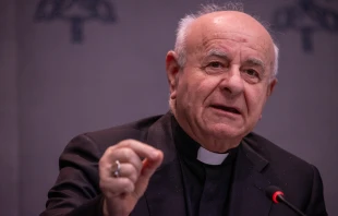 Archbishop Vincenzo Paglia speaks at a press conference for a Vatican summit on longevity on March 24, 2025, at the Vatican. Credit: Daniel Ibañez/CNA
