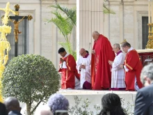 Pope Francis presides at Palm Sunday Mass at the Vatican on March 24, 2024.