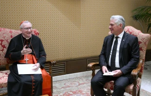Vatican Secretary of State Cardinal Pietro Parolin meets with Cuba President Miguel Díaz-Canel on June 20, 2023, at the Vatican. Credit: Vatican Media
