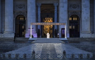 Pope Francis gives an extraordianry urbi et orbi blessing in St. Peter's Square, March 27, 2020. Credit: Vatican Media