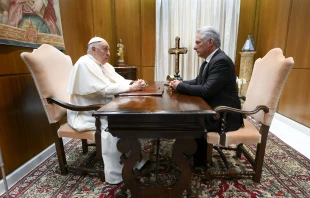 Pope Francis meets with Cuban President Miguel Díaz-Canel on June 20, 2023, at the Vatican. Credit: Vatican Media