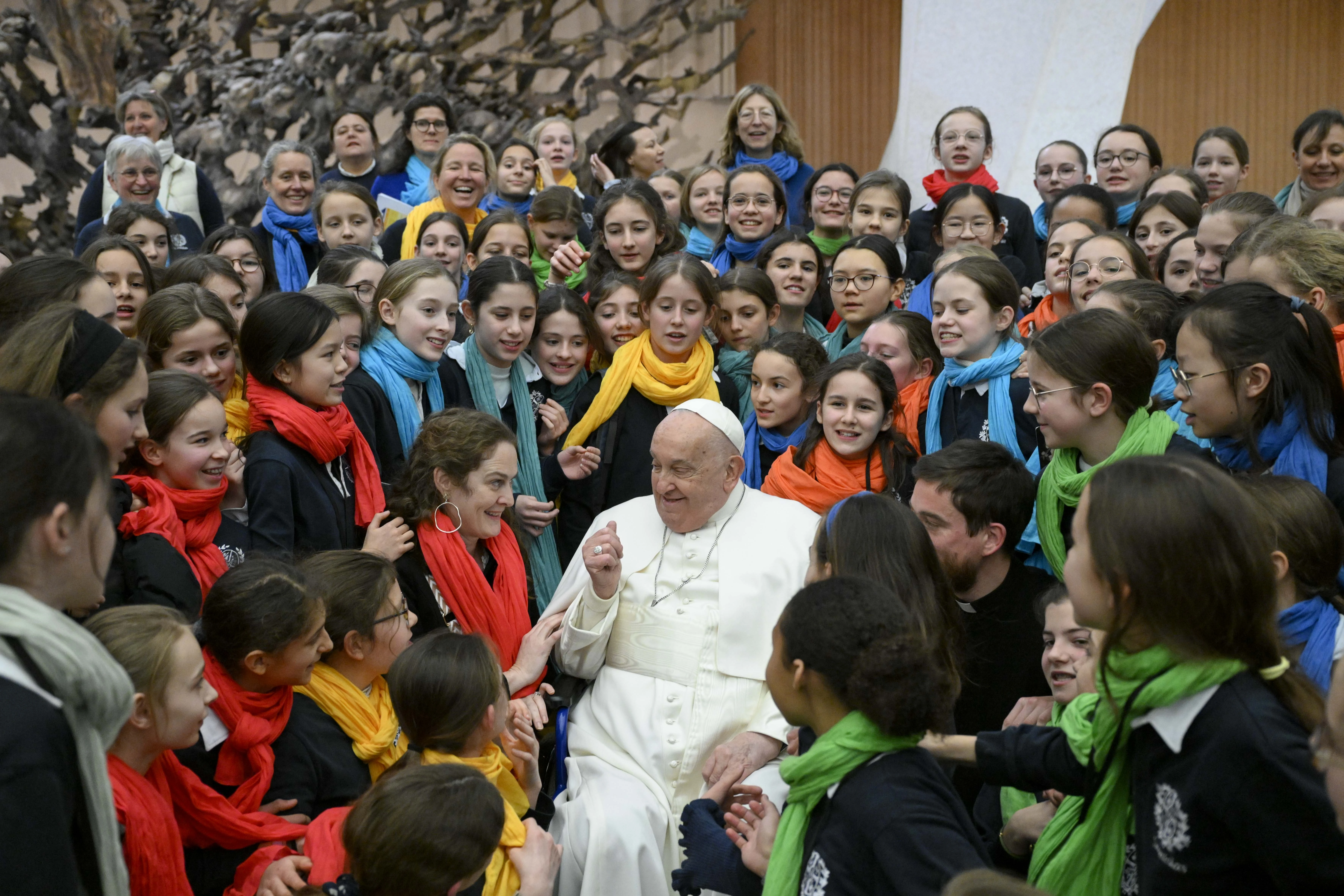 Pope Francis greets pilgrims gathered for his Wednesday general audience on Feb. 5, 2025, in the Paul VI Audience Hall at the Vatican.?w=200&h=150