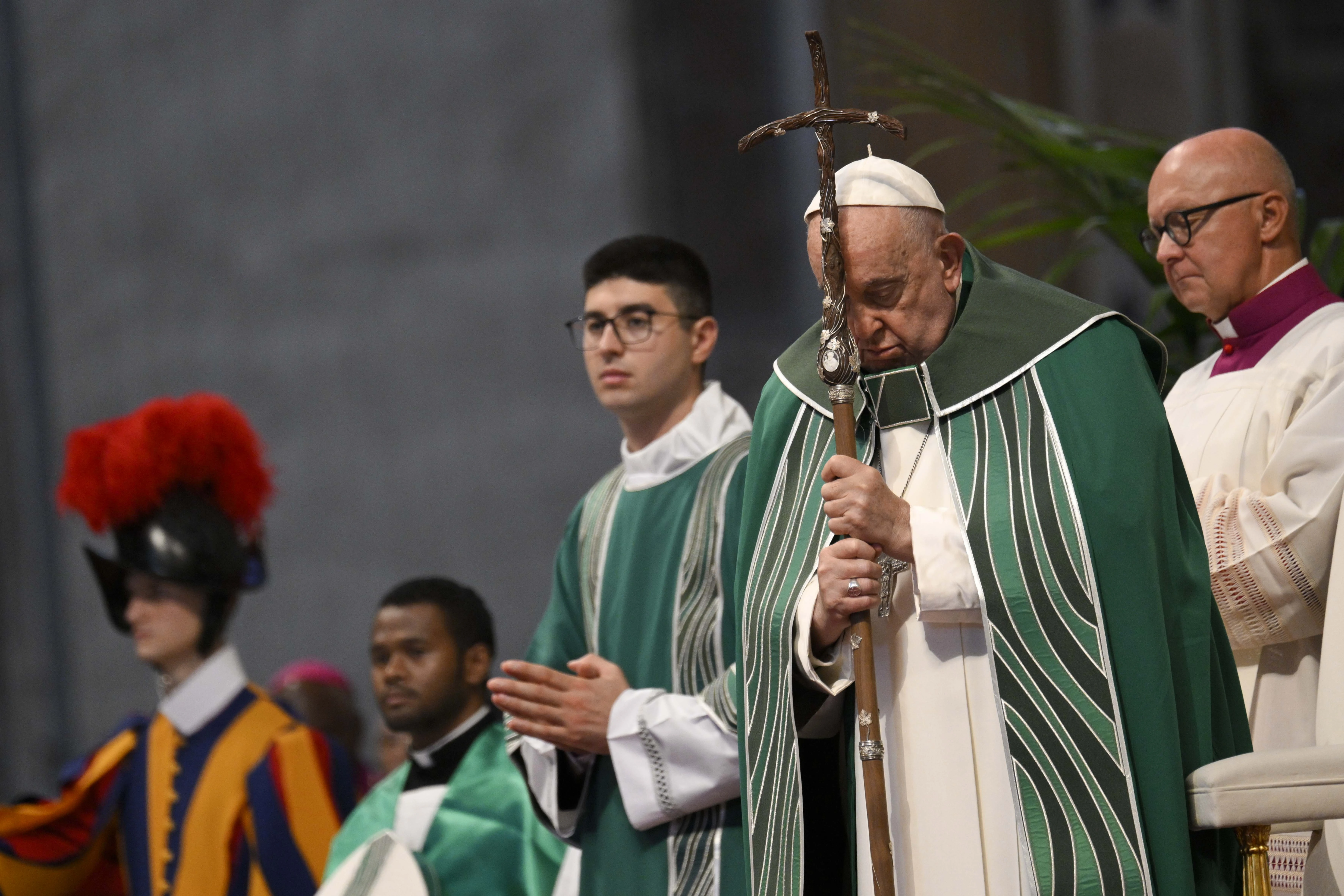 Pope Francis prays during the Synod on Synodality closing Mass on Oct. 27, 2024, in St. Peter’s Basilica at the Vatican.?w=200&h=150
