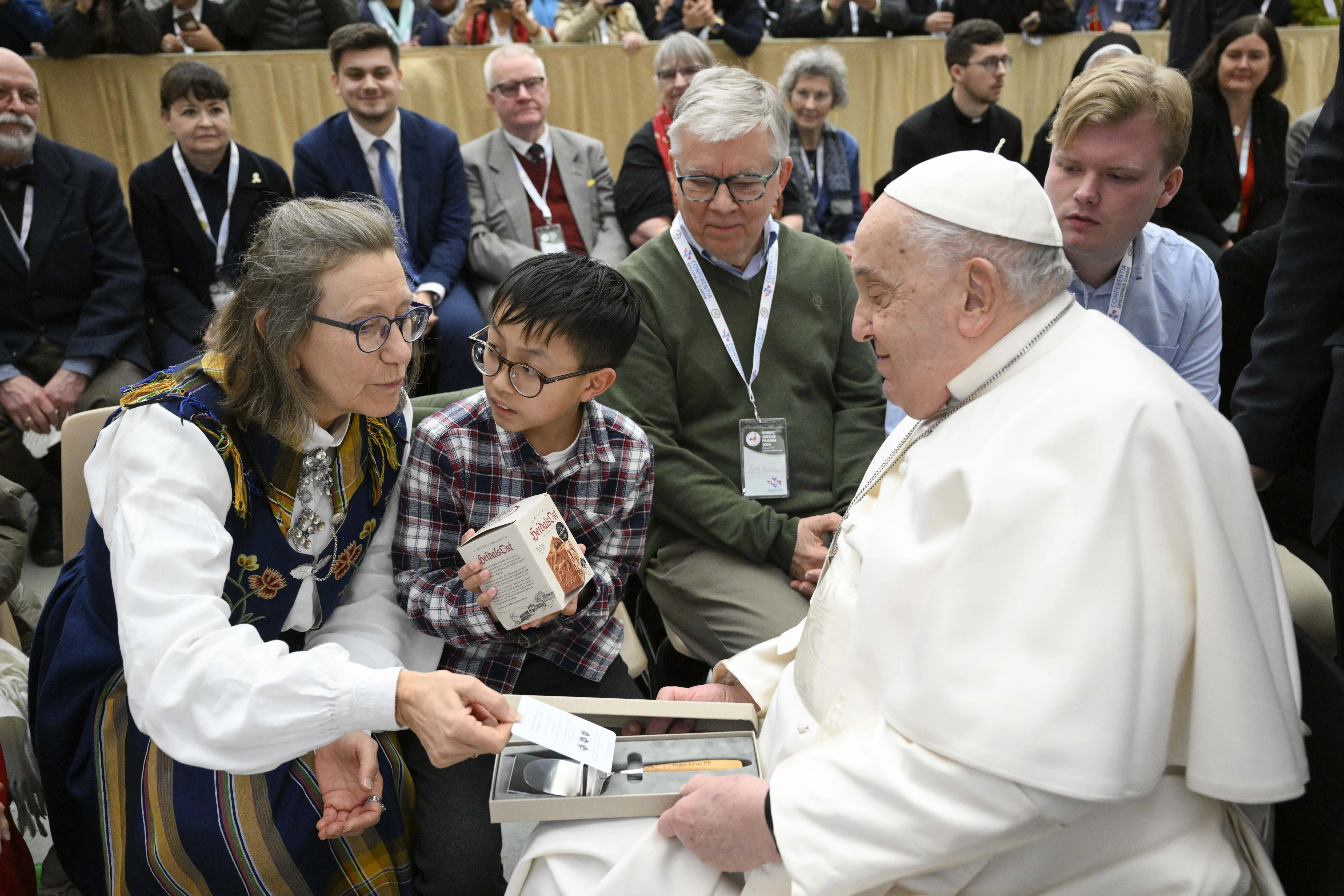 Pope Francis meets with members of a pilgrimage sponsored by the Scandinavian Bishops’ Conference on Feb. 3, 2025, in the Paul VI Audience Hall at the Vatican.?w=200&h=150