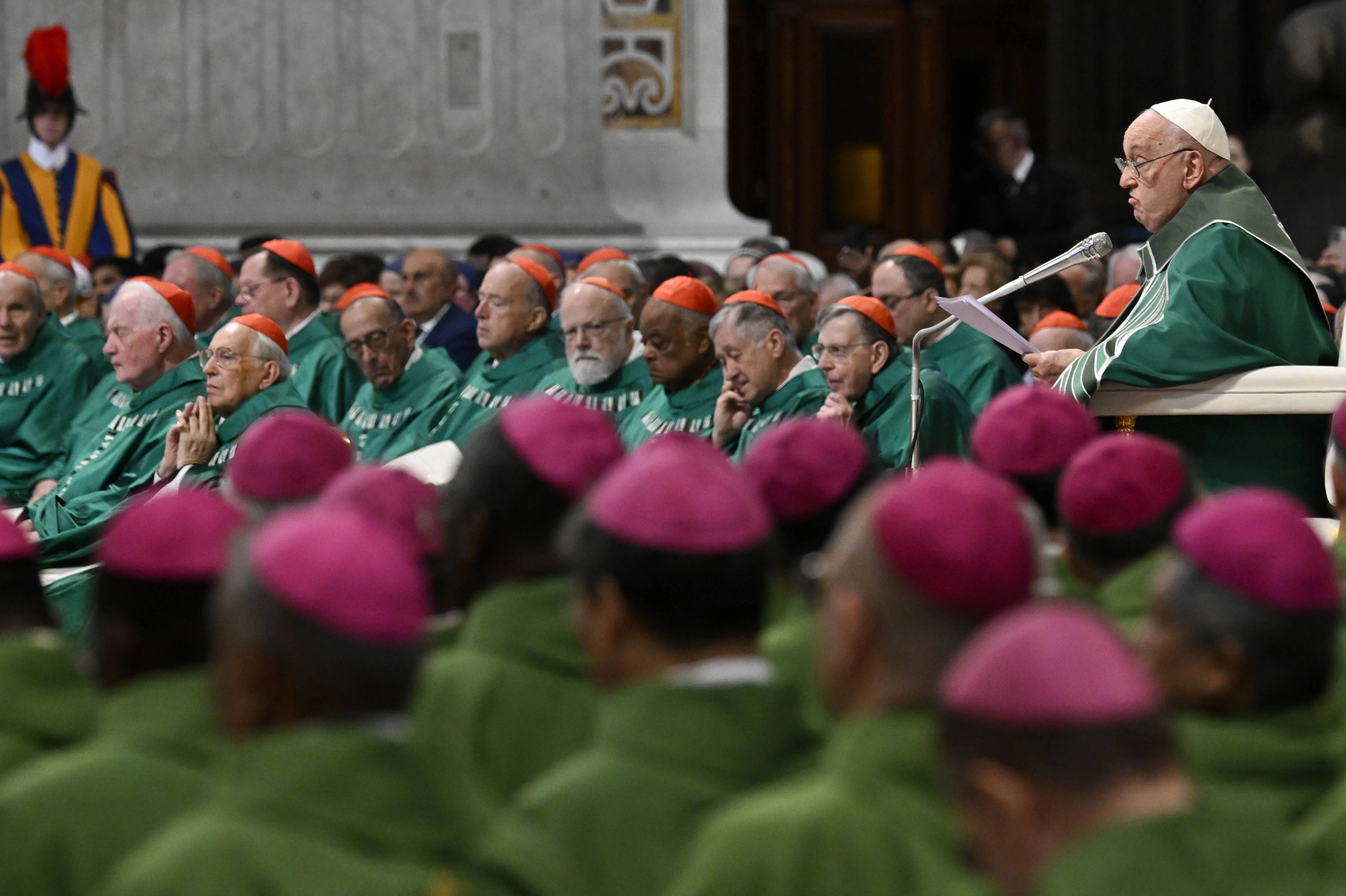 Pope Francis addresses bishops gathered in St. Peter’s Basilica at the Vatican for the Synod on Synodality closing Mass on Oct. 27, 2024.?w=200&h=150
