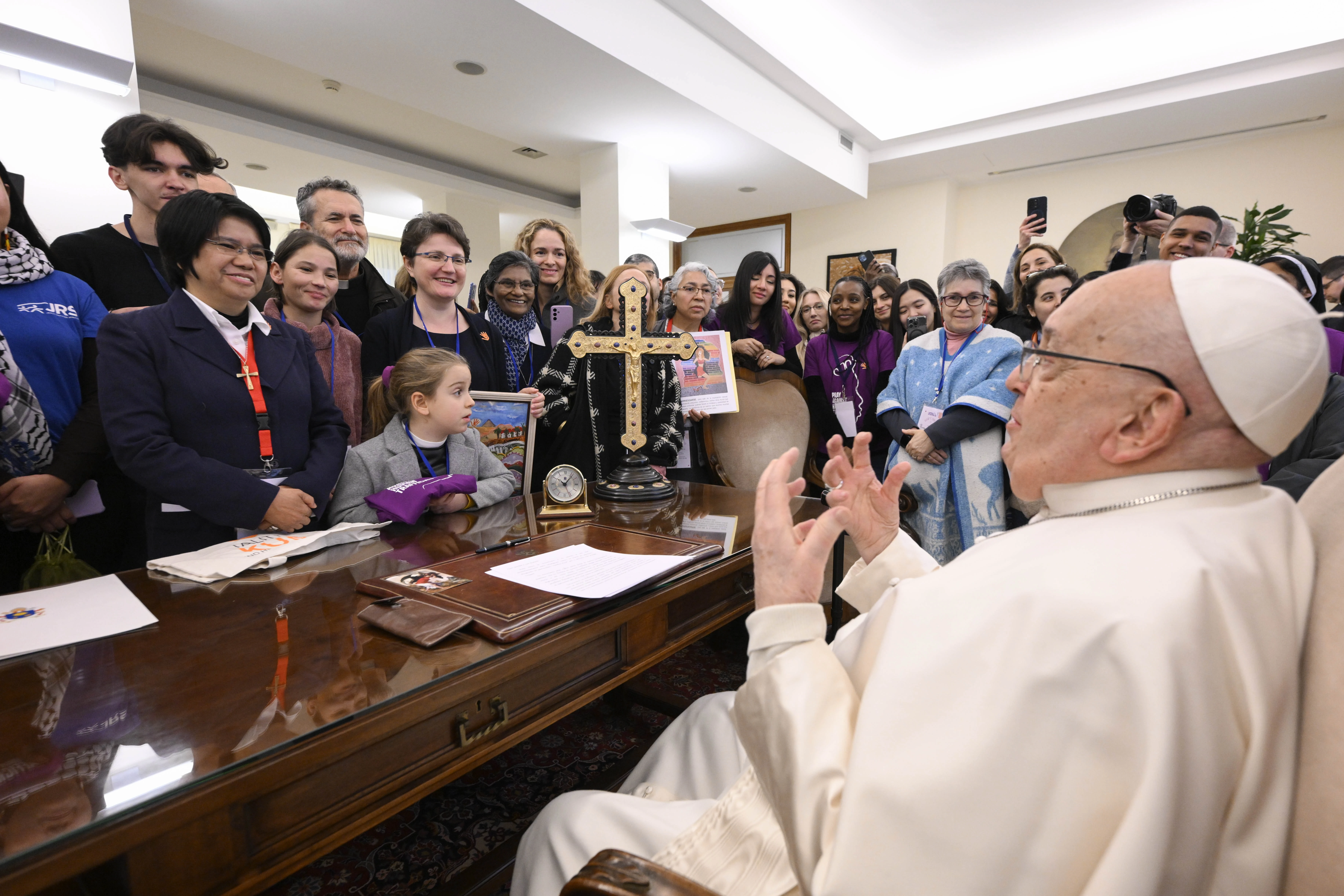 Pope Francis meets with members of Talitha Kum, an international network of consecrated women devoted to helping victims of trafficking, on Feb. 7, 2025, at Casa Santa Marta at the Vatican.?w=200&h=150