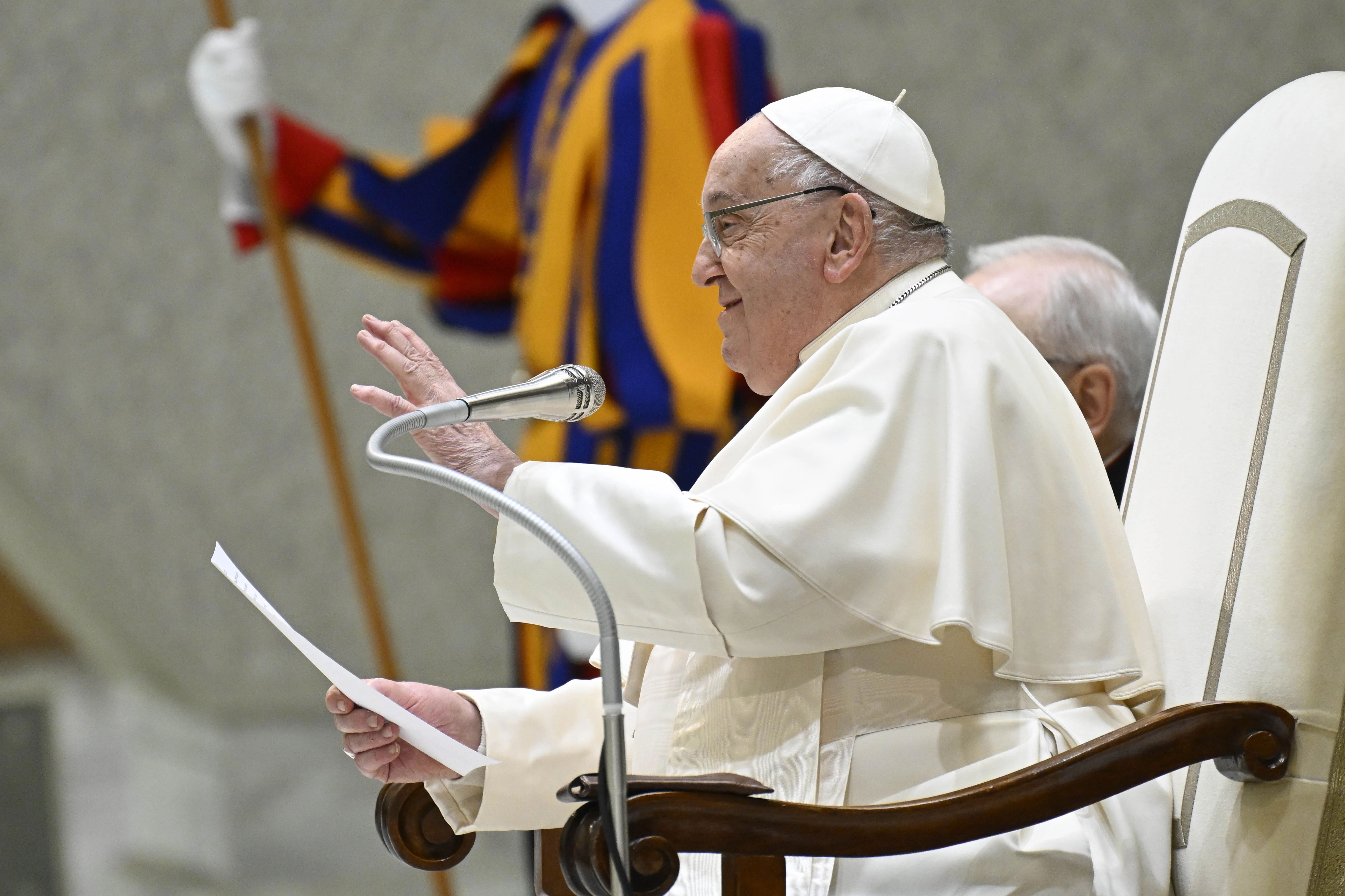 Pope Francis delivers his catechesis during the jubilee audience in the Paul VI Hall on Feb. 1, 2025.?w=200&h=150