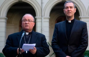 Archbishop Charles Scicluna (left) and Monsignor Jordi Bertomeu (right). Credit: Claudio Reyes/AFP/Getty