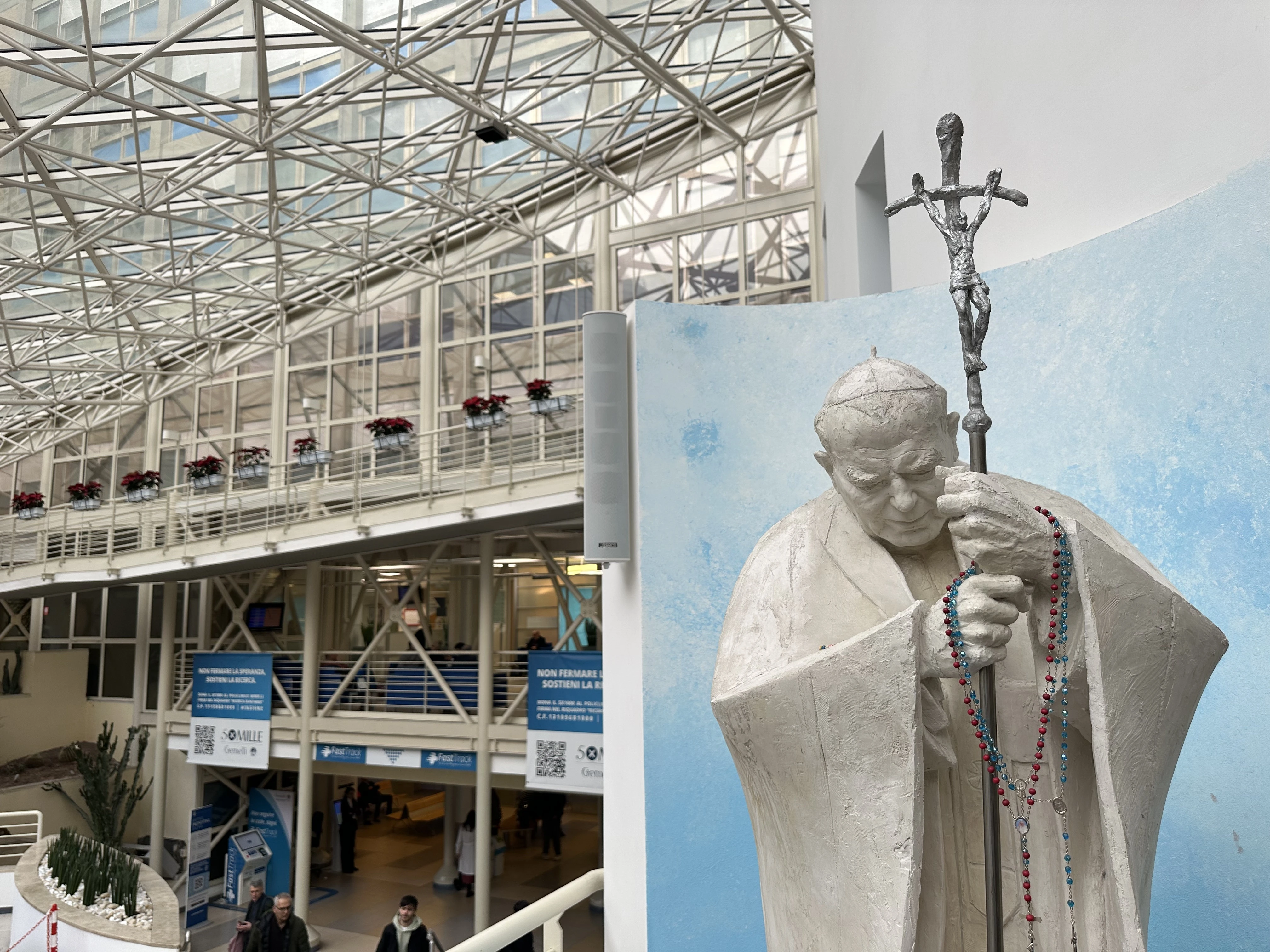 The chapel at Gemelli Hosptial in Rome bears the name and contains a relic of another pope who knew these corridors well: St. John Paul II. The Polish pontiff was hospitalized here multiple times, including after an assassination attempt in 1981.?w=200&h=150