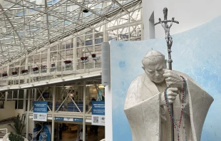 The chapel at Gemelli Hosptial in Rome bears the name and contains a relic of another pope who knew these corridors well: St. John Paul II. The Polish pontiff was hospitalized here multiple times, including after an assassination attempt in 1981. Credit: Courtney Mares/CNA