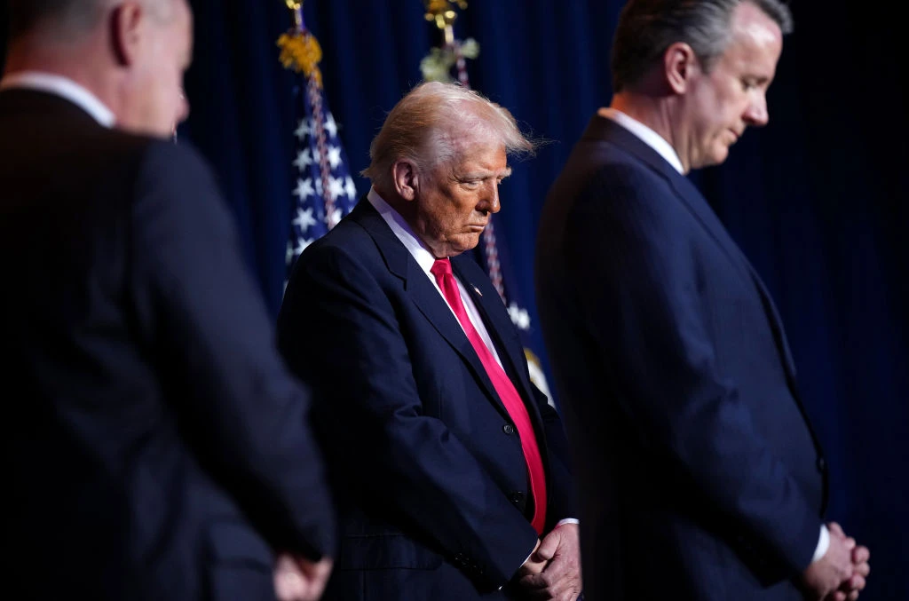 President Donald Trump participates in prayer at the National Prayer Breakfast sponsored by the The Fellowship Foundation at the Washington Hilton on Feb. 6, 2025, in Washington, D.C.?w=200&h=150