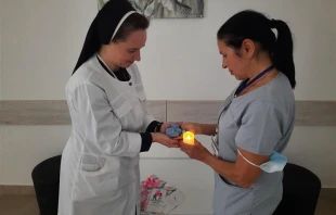 Sister Giustina Holubets (left) pictured during a commemorations for Pregnancy and Infant Loss Remembrance Day in Lviv, Ukraine, Oct. 15, 2024. Credit: Perinatal Hospice - Imprint of Life