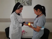 Sister Giustina Holubets (left) pictured during a commemorations for Pregnancy and Infant Loss Remembrance Day in Lviv, Ukraine, Oct. 15, 2024.