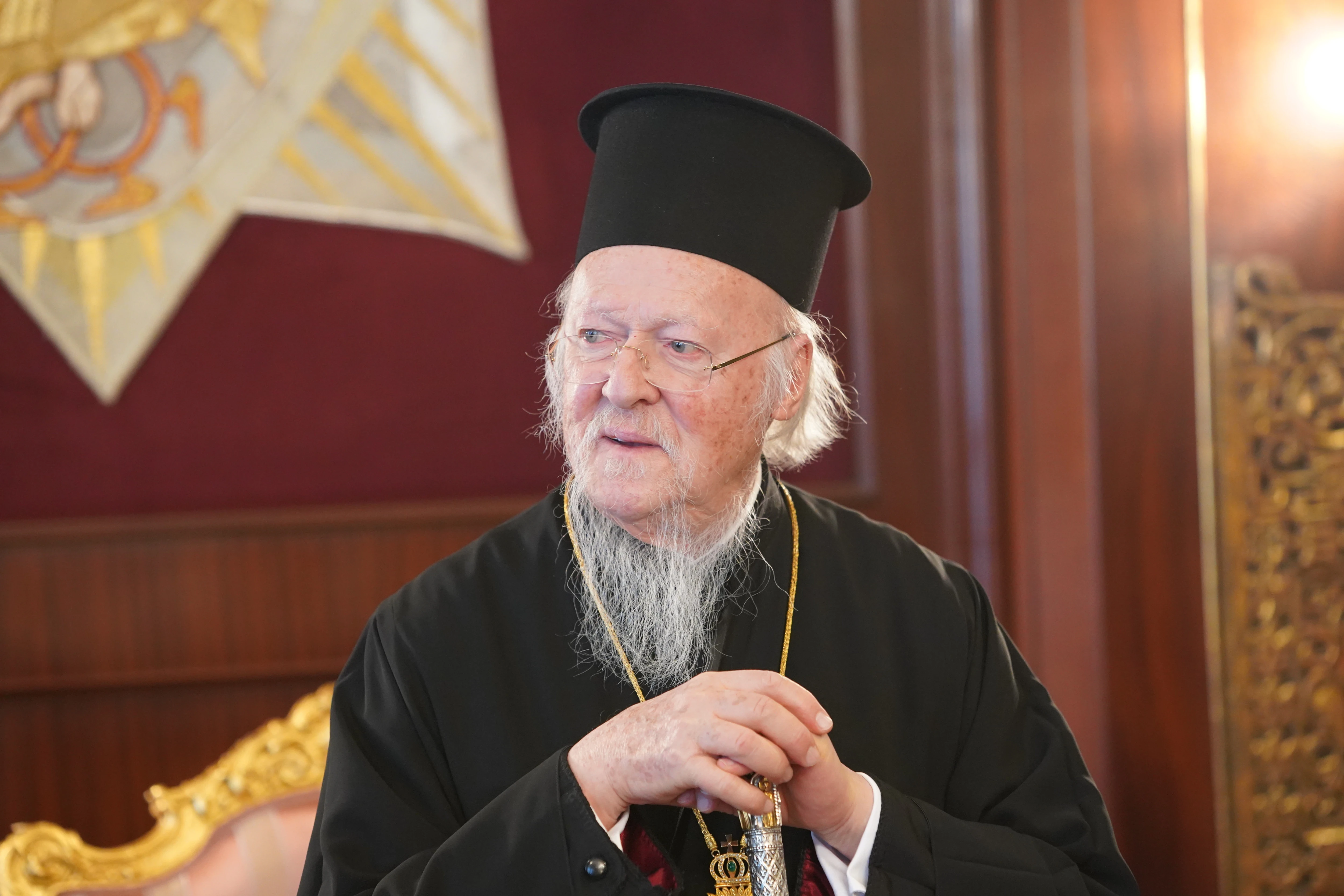 Ecumenical Patriarch Bartholomew I of Constantinople during an audience at the Patriarchal headquarters in Istanbul with the German Association of the Holy Land, March 12, 2025.?w=200&h=150