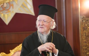 Ecumenical Patriarch Bartholomew I of Constantinople during an audience at the Patriarchal headquarters in Istanbul with the German Association of the Holy Land, March 12, 2025. Credit: Martin Rothweiler/EWTN Germany