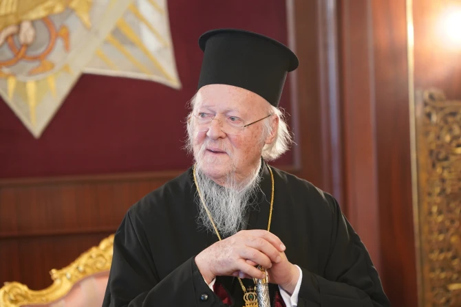 Ecumenical Patriarch Bartholomew I of Constantinople during an audience at the Patriarchal headquarters in Istanbul with the German Association of the Holy Land, Mar. 12, 2025.