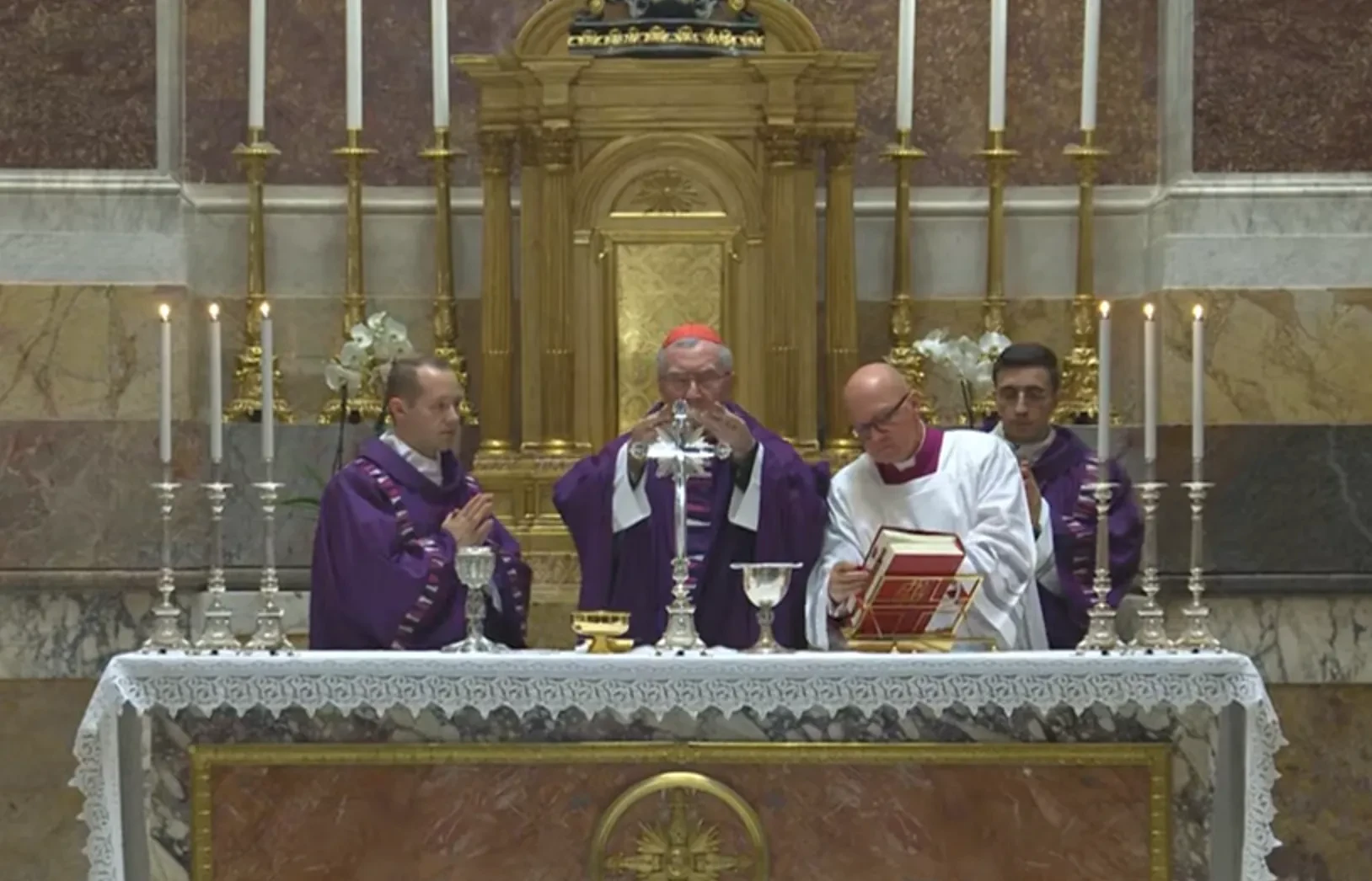 Cardinal Pietro Parolin celebrates Mass for Pope Francis’ health in the Pauline Chapel — Cappella Paolina— at the Vatican on March 14, 2025. | Credit: Vatican Media