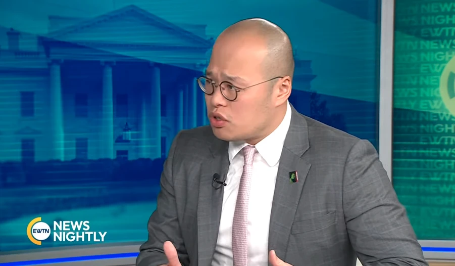 Sebastian Lai speaks to “EWTN News Nightly” anchor Tracy Sabol about his father’s imprisonment on Wednesday, March 12, 2025.?w=200&h=150